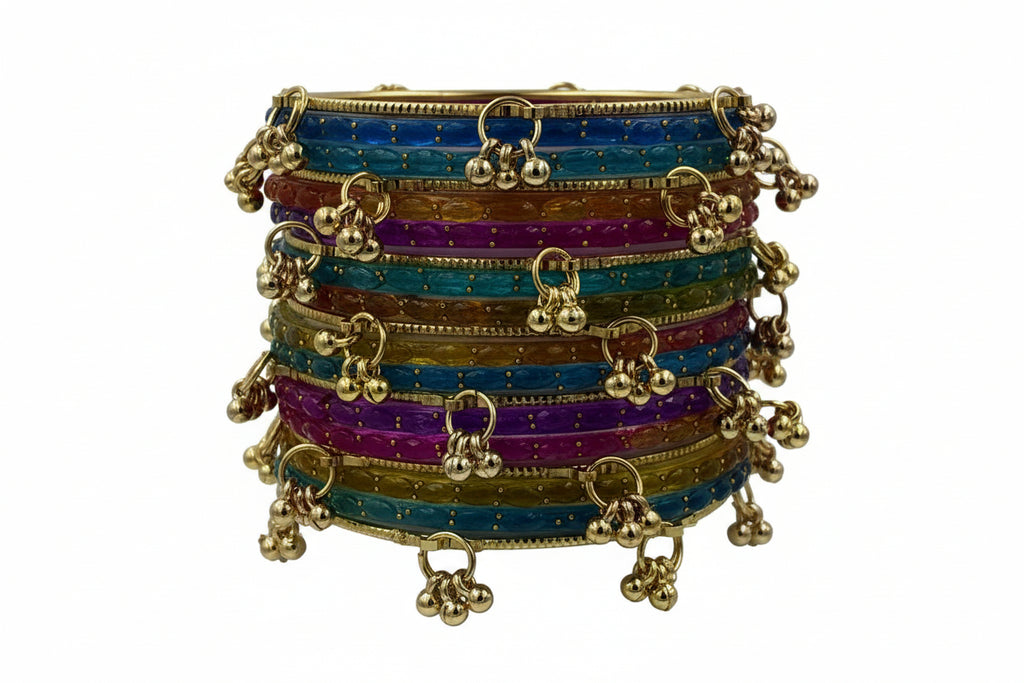 Multicolored bangles with gold accents