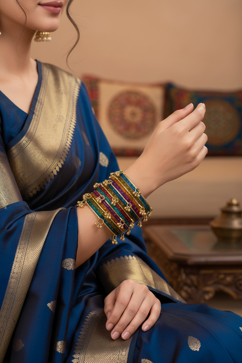 Royal Kashmiri Elegance with Rain Drop Glass Bangles – Make Every Occasion Special (Dark - Multicolor) -  PREMIUM QUALITY