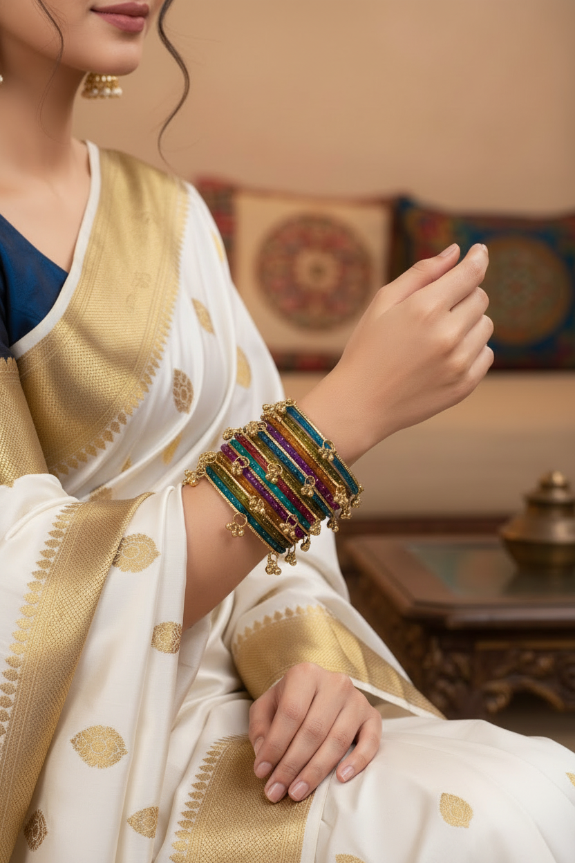Royal Kashmiri Elegance with Rain Drop Glass Bangles – Make Every Occasion Special (Dark - Multicolor) -  PREMIUM QUALITY