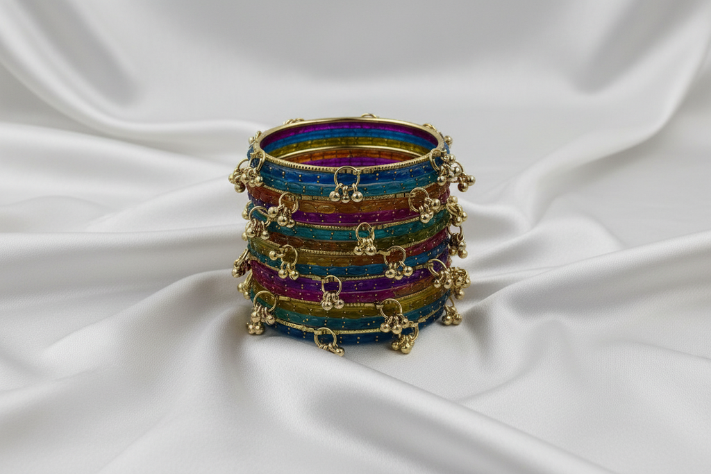 Royal Kashmiri Elegance with Rain Drop Glass Bangles – Make Every Occasion Special (Dark - Multicolor) -  PREMIUM QUALITY