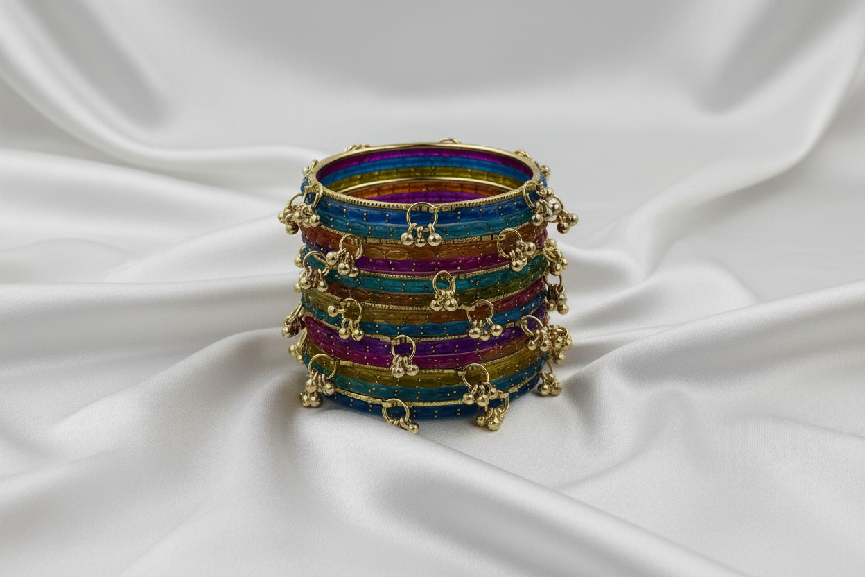 Royal Kashmiri Elegance with Rain Drop Glass Bangles – Make Every Occasion Special (Dark - Multicolor) -  PREMIUM QUALITY