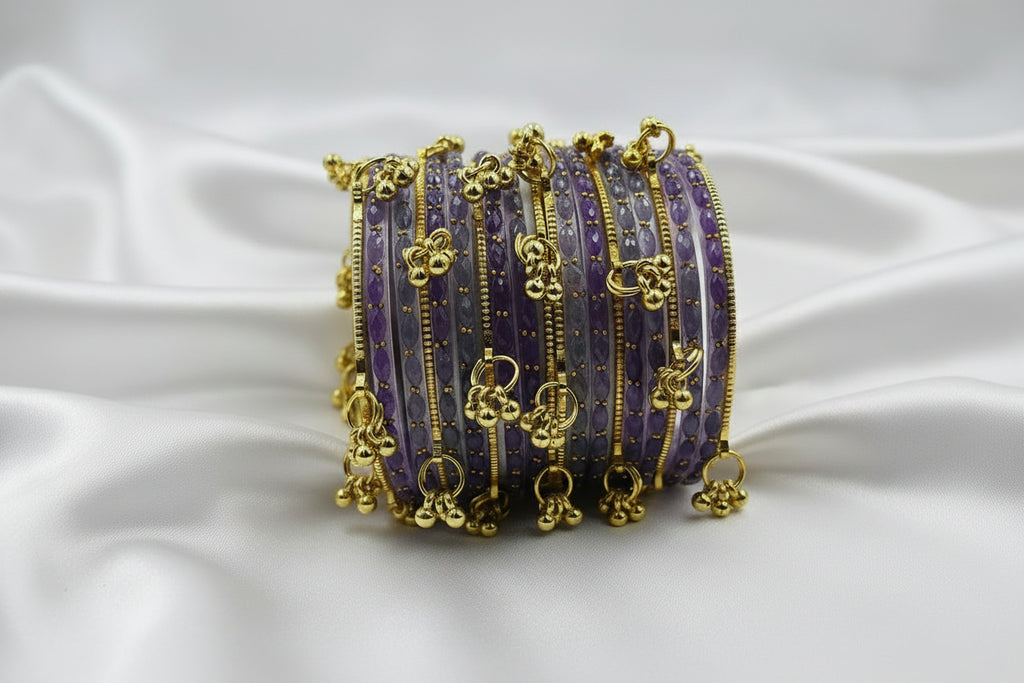 Royal Kashmiri Elegance with Rain Drop Glass Bangles – Make Every Occasion Special (Light Purple) -  PREMIUM QUALITY