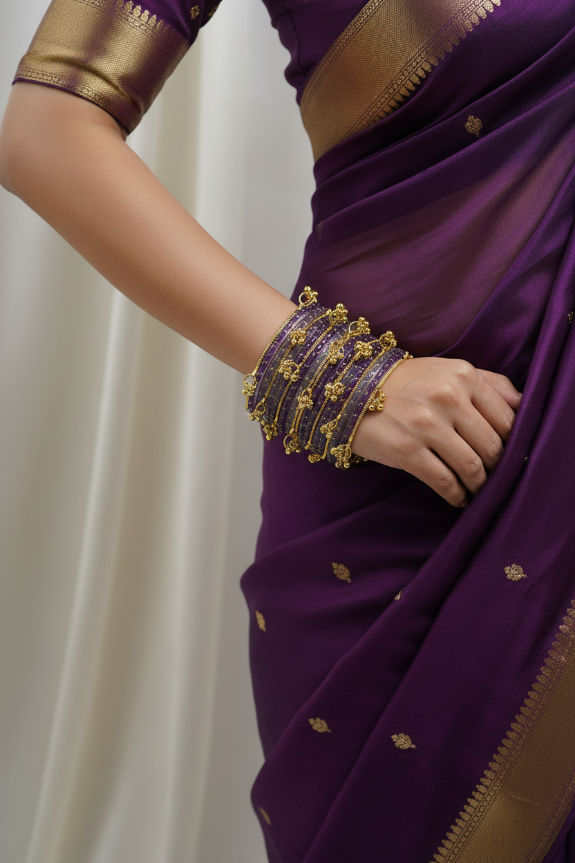 Royal Kashmiri Elegance with Rain Drop Glass Bangles – Make Every Occasion Special (Light Purple) -  PREMIUM QUALITY
