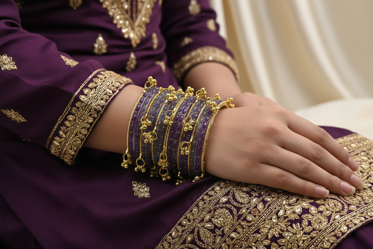 Royal Kashmiri Elegance with Rain Drop Glass Bangles – Make Every Occasion Special (Light Purple) -  PREMIUM QUALITY
