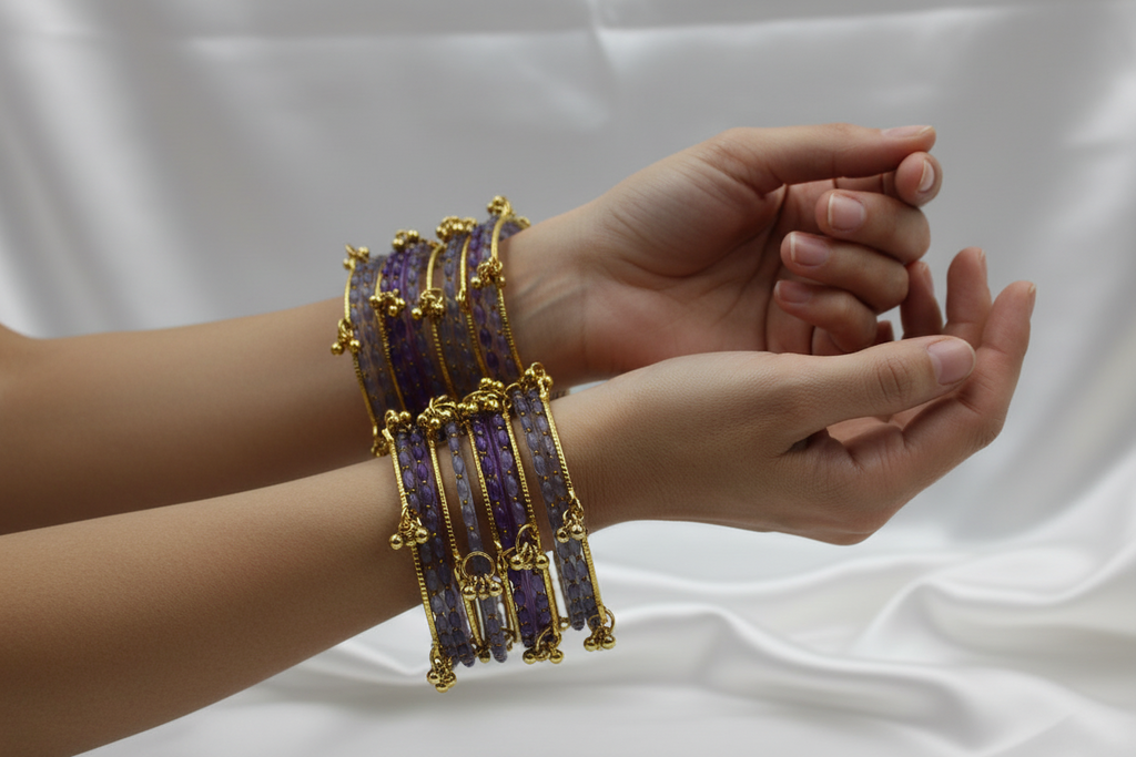 Royal Kashmiri Elegance with Rain Drop Glass Bangles – Make Every Occasion Special (Light Purple) -  PREMIUM QUALITY