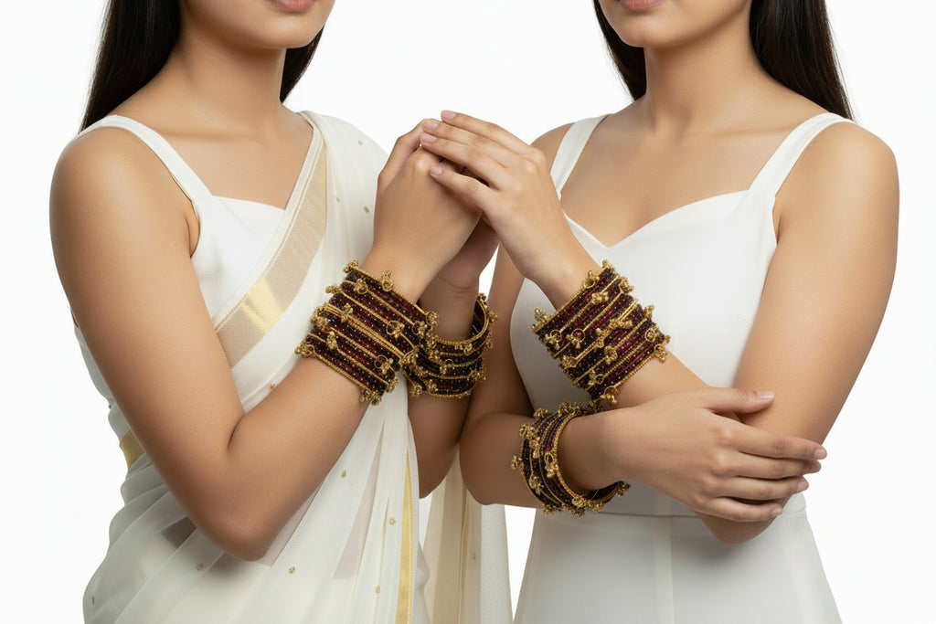 Royal Kashmiri Elegance with Rain Drop Glass Bangles – Make Every Occasion Special (Dark - Maroon) -  PREMIUM QUALITY