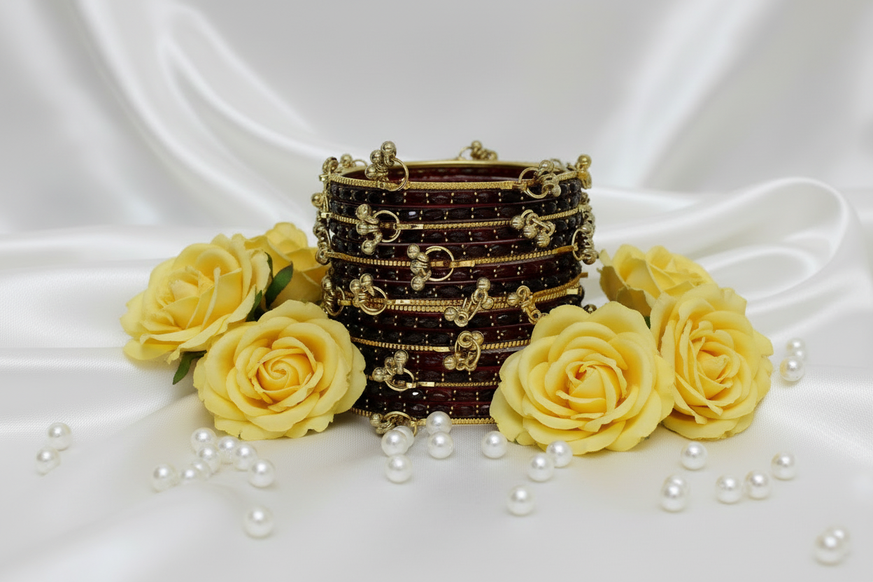 Royal Kashmiri Elegance with Rain Drop Glass Bangles – Make Every Occasion Special (Dark - Maroon) -  PREMIUM QUALITY