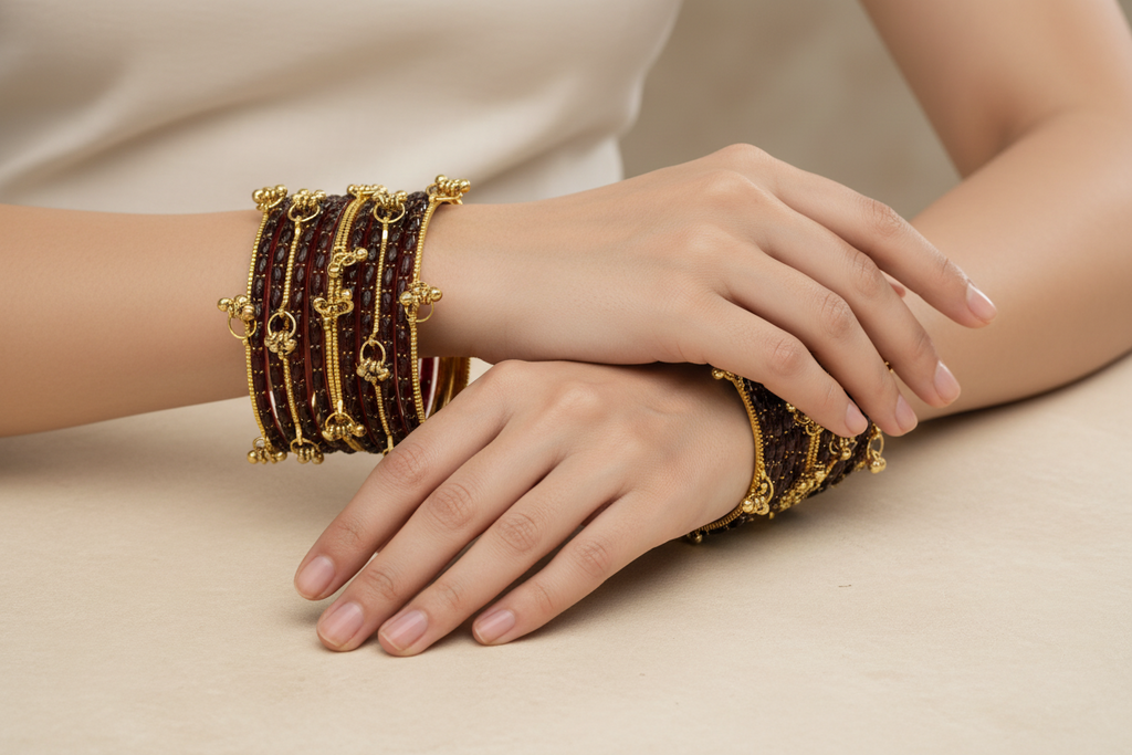 Royal Kashmiri Elegance with Rain Drop Glass Bangles – Make Every Occasion Special (Dark - Maroon) -  PREMIUM QUALITY