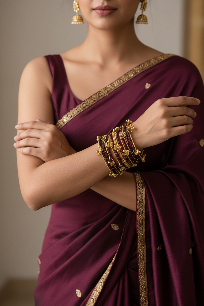 Royal Kashmiri Elegance with Rain Drop Glass Bangles – Make Every Occasion Special (Dark - Maroon) -  PREMIUM QUALITY