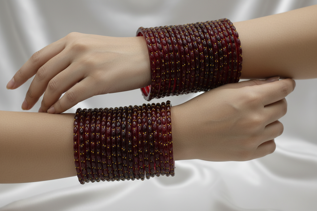 Rain Drop Glass Bangles – Make Every Occasion Special (Maroon) - PREMIUM QUALITY