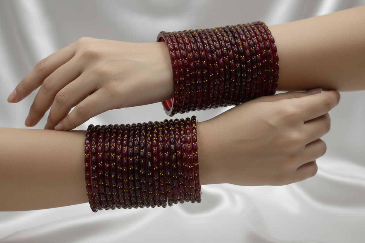Rain Drop Glass Bangles – Make Every Occasion Special (Maroon) - PREMIUM QUALITY