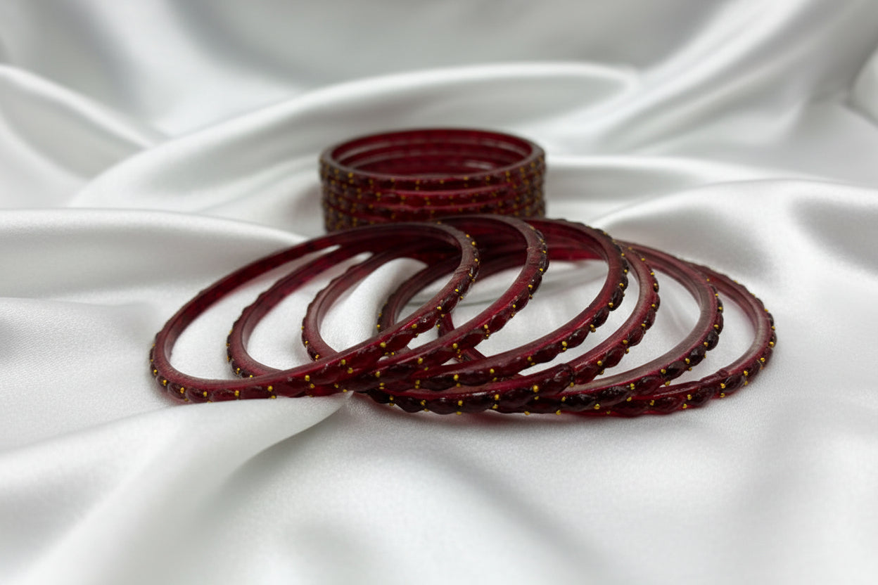 Rain Drop Glass Bangles – Make Every Occasion Special (Maroon) - PREMIUM QUALITY