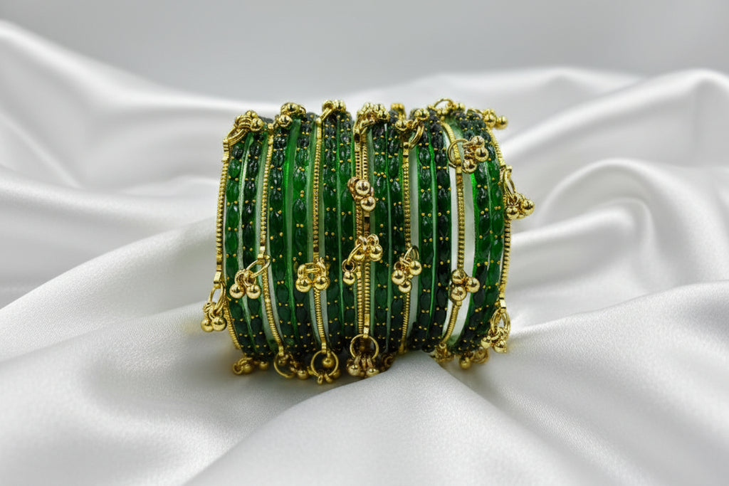 Royal Kashmiri Elegance with Rain Drop Glass Bangles – Make Every Occasion Special (Green) - PREMIUM QUALITY