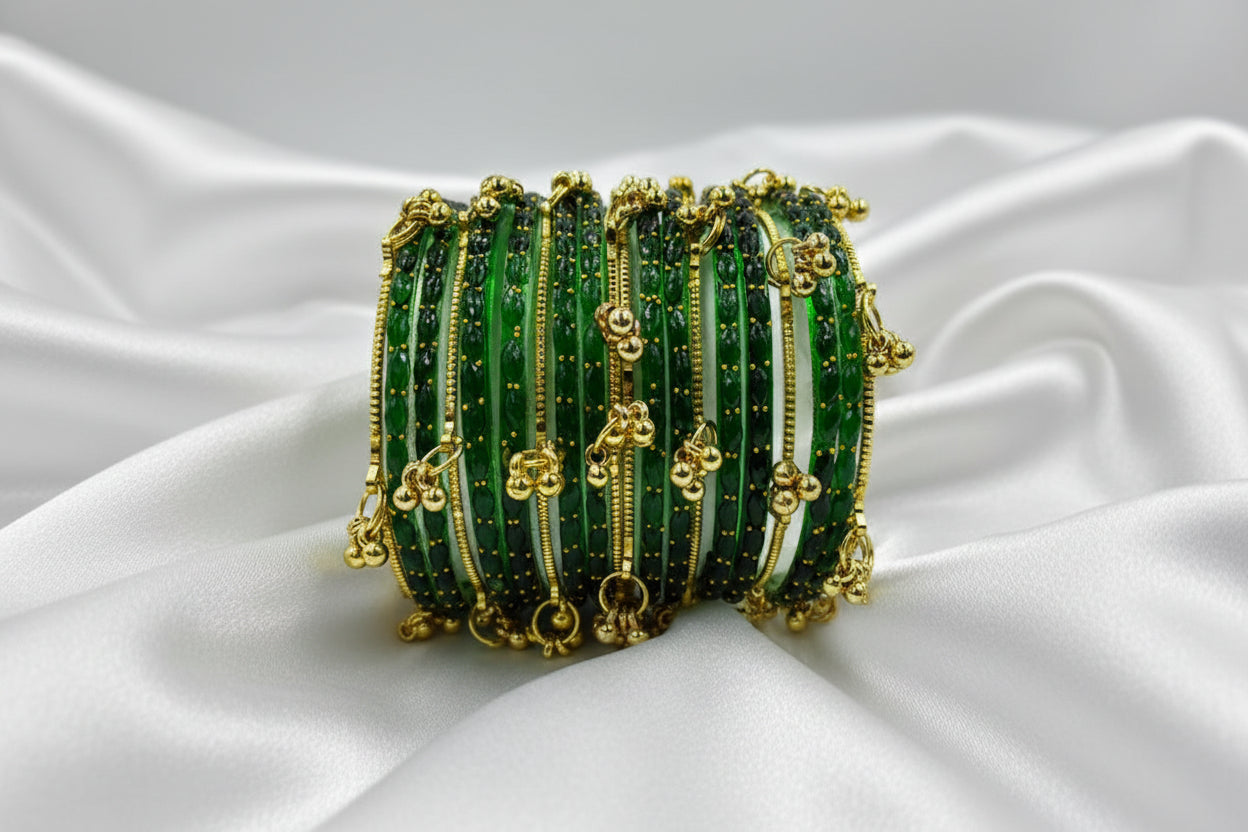 Royal Kashmiri Elegance with Rain Drop Glass Bangles – Make Every Occasion Special (Green) - PREMIUM QUALITY