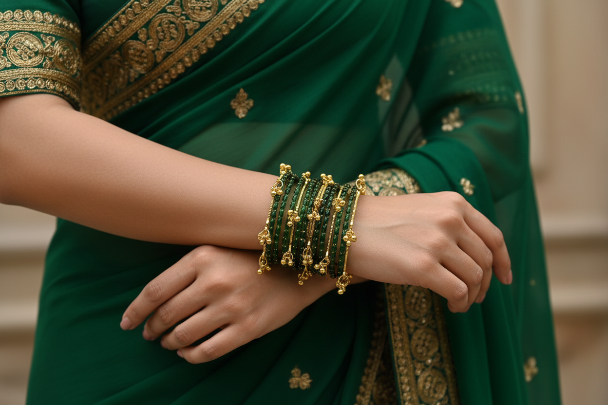 Royal Kashmiri Elegance with Rain Drop Glass Bangles – Make Every Occasion Special (Green) - PREMIUM QUALITY