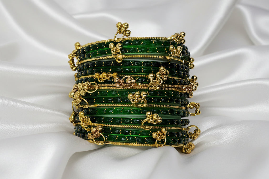 Royal Kashmiri Elegance with Rain Drop Glass Bangles – Make Every Occasion Special (Green) - PREMIUM QUALITY