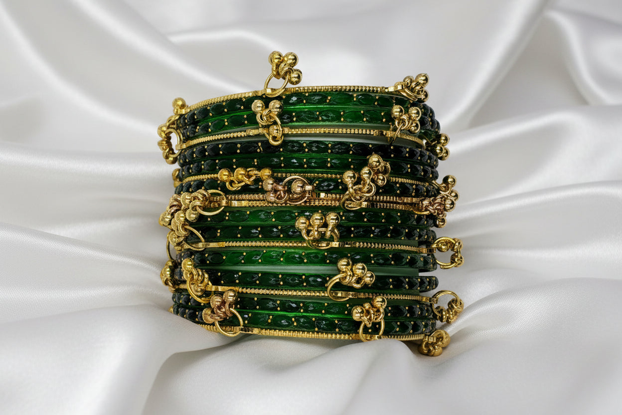 Royal Kashmiri Elegance with Rain Drop Glass Bangles – Make Every Occasion Special (Green) - PREMIUM QUALITY