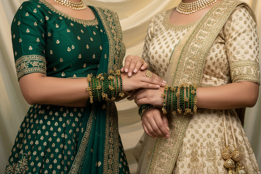 Royal Kashmiri Elegance with Rain Drop Glass Bangles – Make Every Occasion Special (Green) - PREMIUM QUALITY