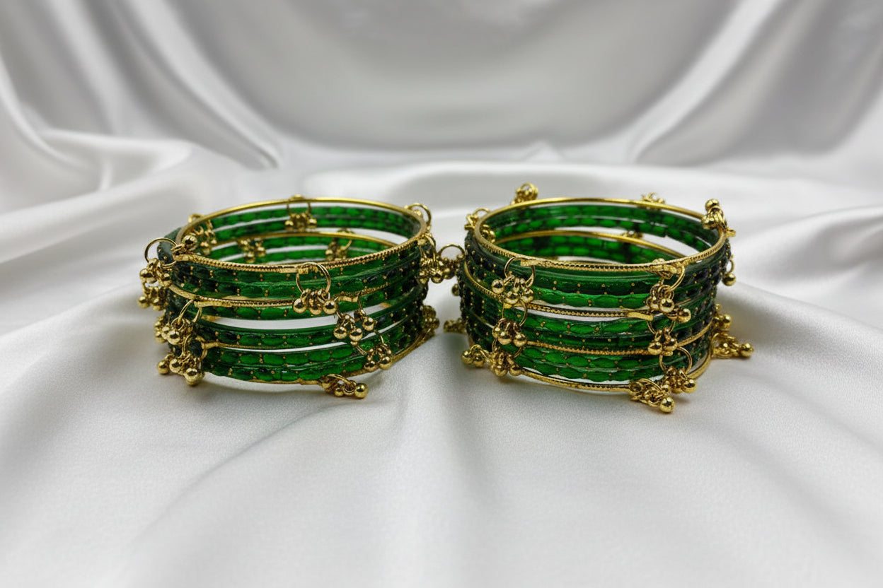 Royal Kashmiri Elegance with Rain Drop Glass Bangles – Make Every Occasion Special (Green) - PREMIUM QUALITY