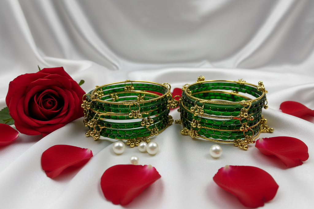 Royal Kashmiri Elegance with Rain Drop Glass Bangles – Make Every Occasion Special (Green) - PREMIUM QUALITY