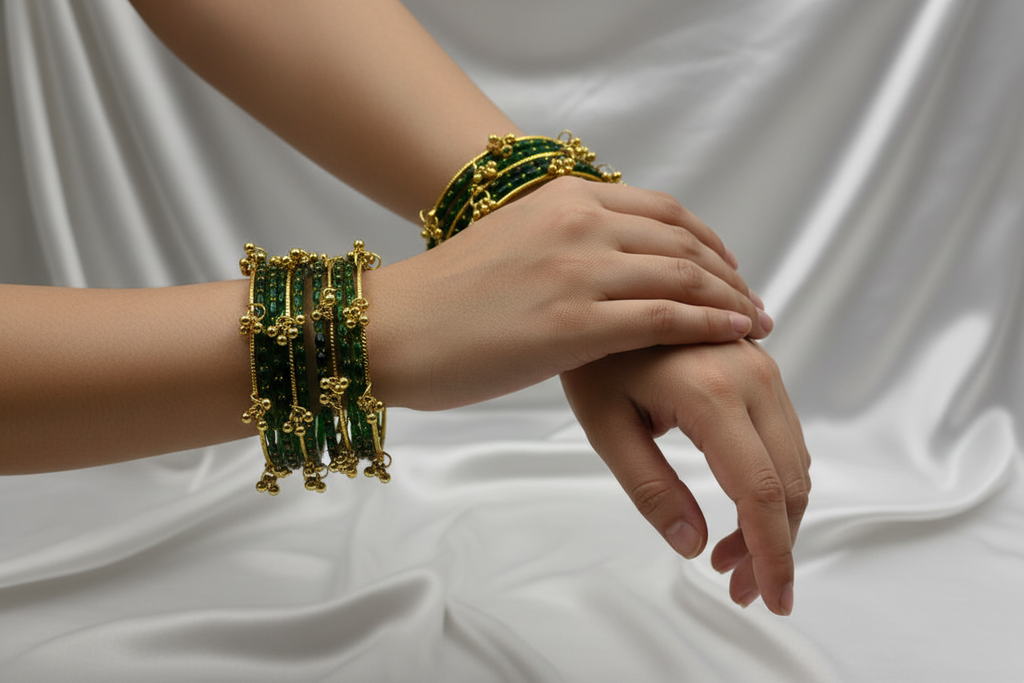 Royal Kashmiri Elegance with Rain Drop Glass Bangles – Make Every Occasion Special (Green) - PREMIUM QUALITY
