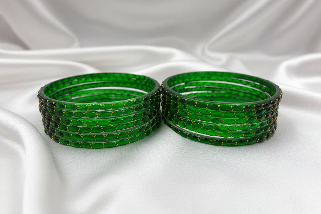 Rain Drop Glass Bangles – Make Every Occasion Special (Green) - PREMIUM QUALITY