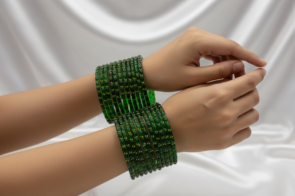 Rain Drop Glass Bangles – Make Every Occasion Special (Green) - PREMIUM QUALITY