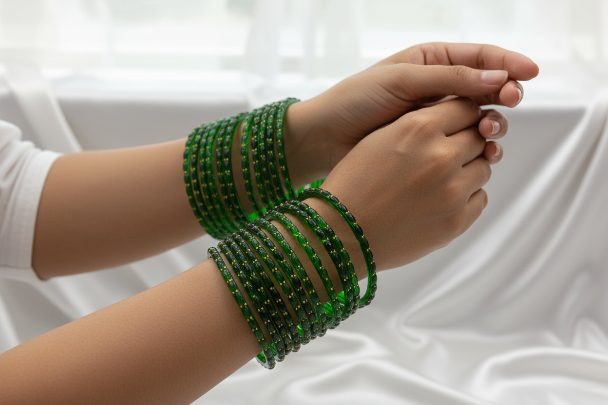 Rain Drop Glass Bangles – Make Every Occasion Special (Green) - PREMIUM QUALITY