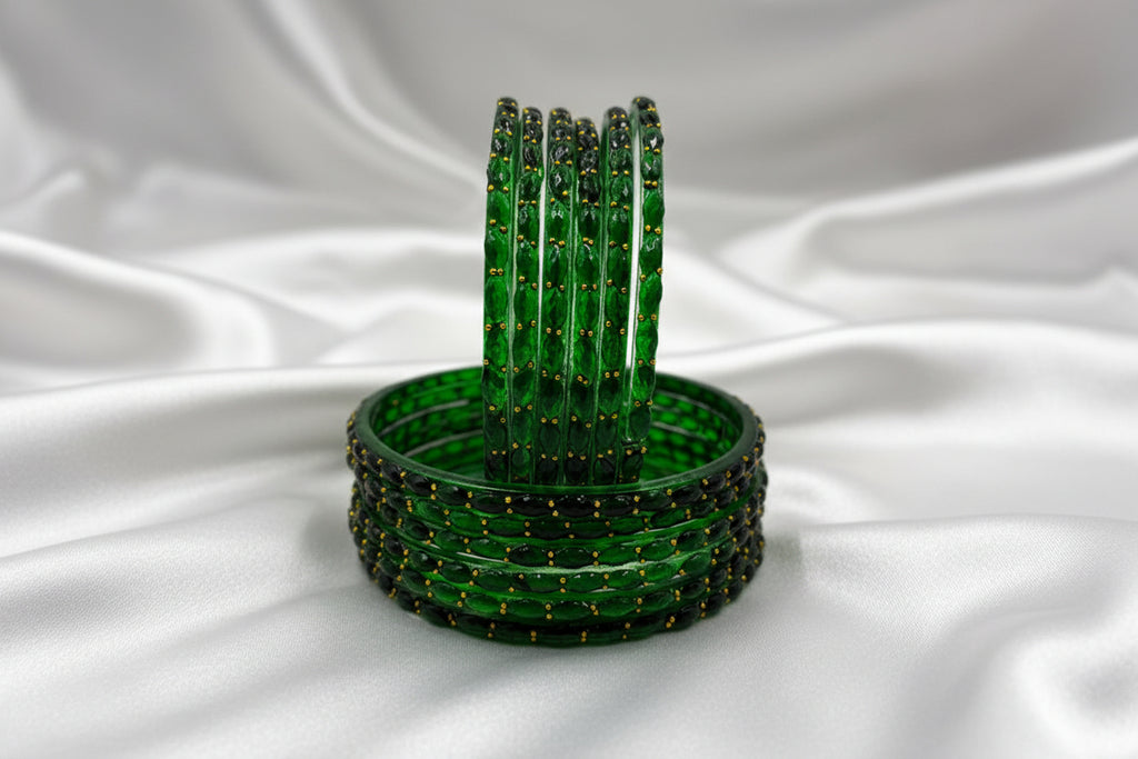 Rain Drop Glass Bangles – Make Every Occasion Special (Green) - PREMIUM QUALITY