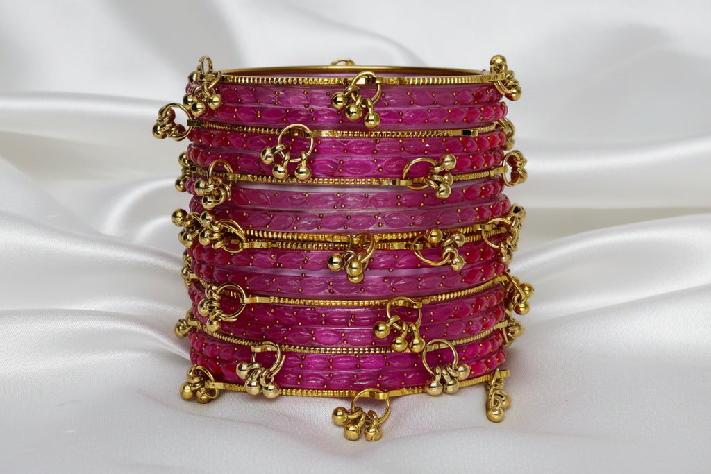 Royal Kashmiri Elegance with Rain Drop Glass Bangles – Make Every Occasion Special (Pink) - PREMIUM QUALITY