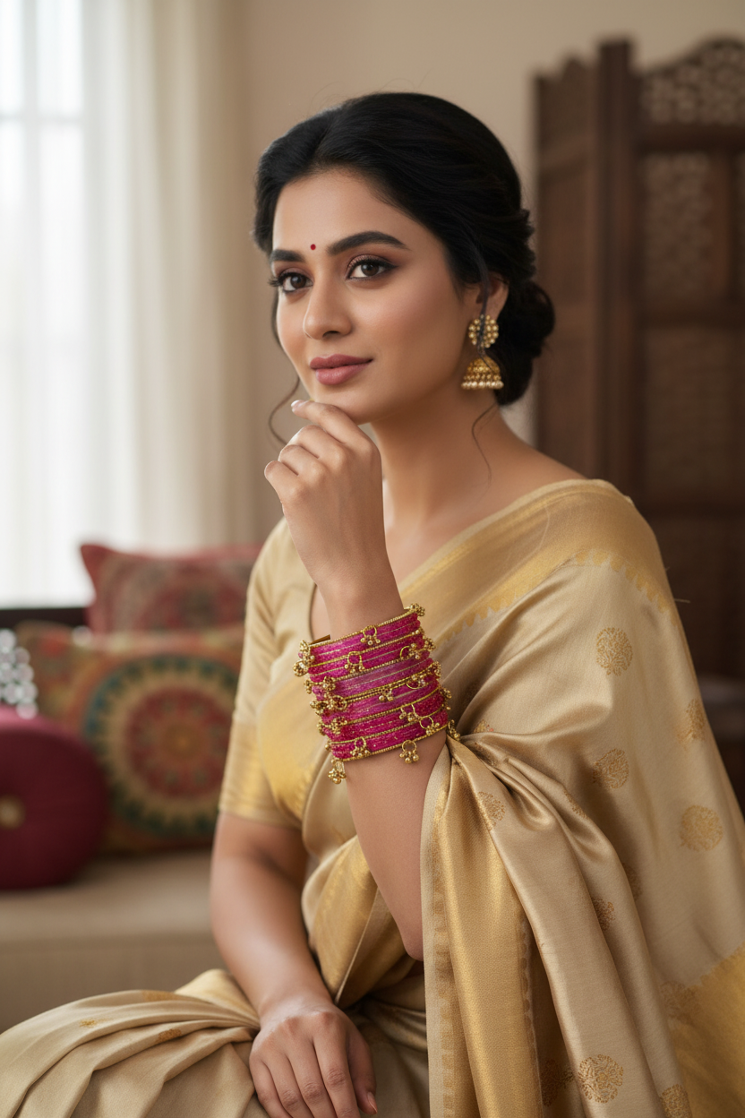Royal Kashmiri Elegance with Rain Drop Glass Bangles – Make Every Occasion Special (Pink) - PREMIUM QUALITY