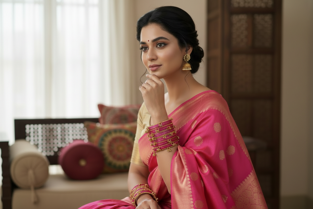 Royal Kashmiri Elegance with Rain Drop Glass Bangles – Make Every Occasion Special (Pink) - PREMIUM QUALITY