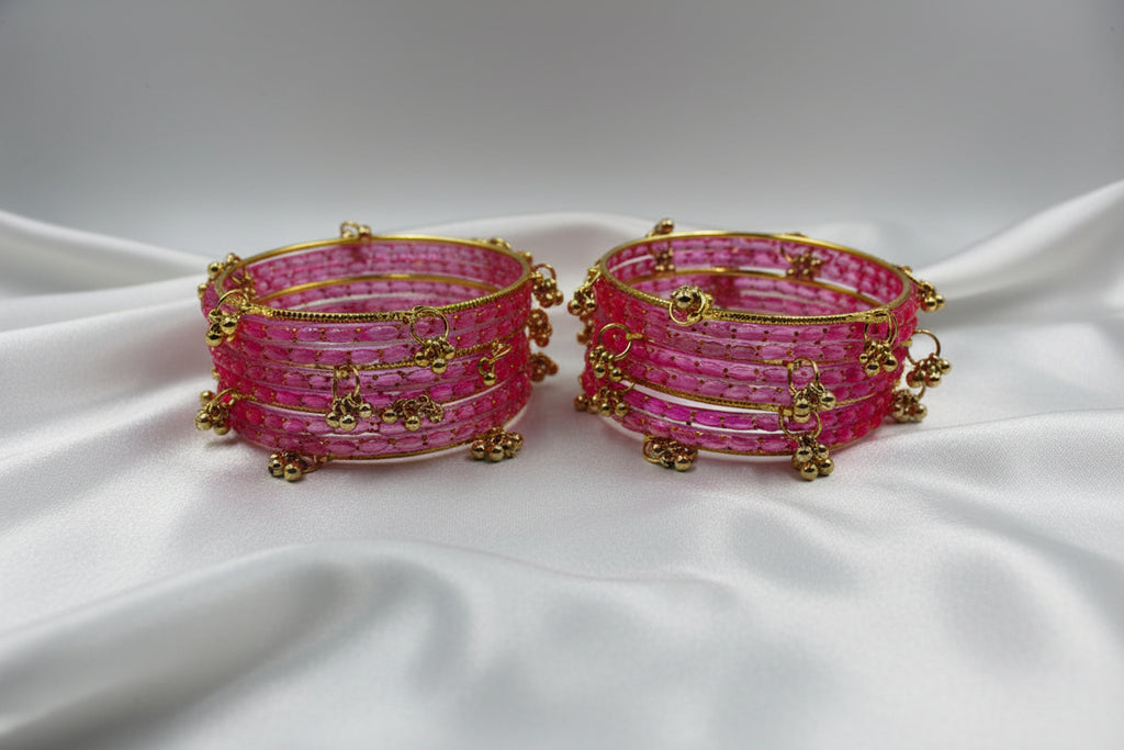 Royal Kashmiri Elegance with Rain Drop Glass Bangles – Make Every Occasion Special (Pink) - PREMIUM QUALITY