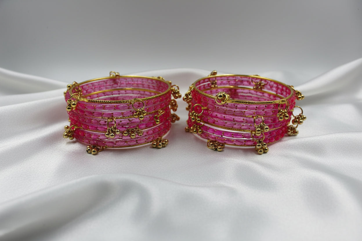 Royal Kashmiri Elegance with Rain Drop Glass Bangles – Make Every Occasion Special (Pink) - PREMIUM QUALITY