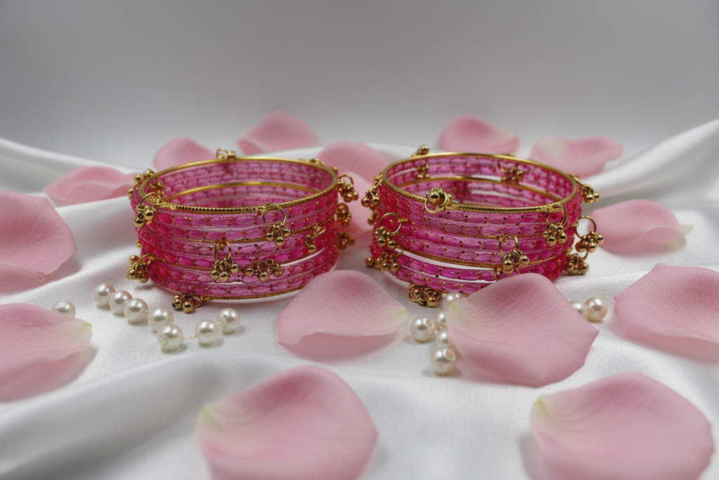 Royal Kashmiri Elegance with Rain Drop Glass Bangles – Make Every Occasion Special (Pink) - PREMIUM QUALITY