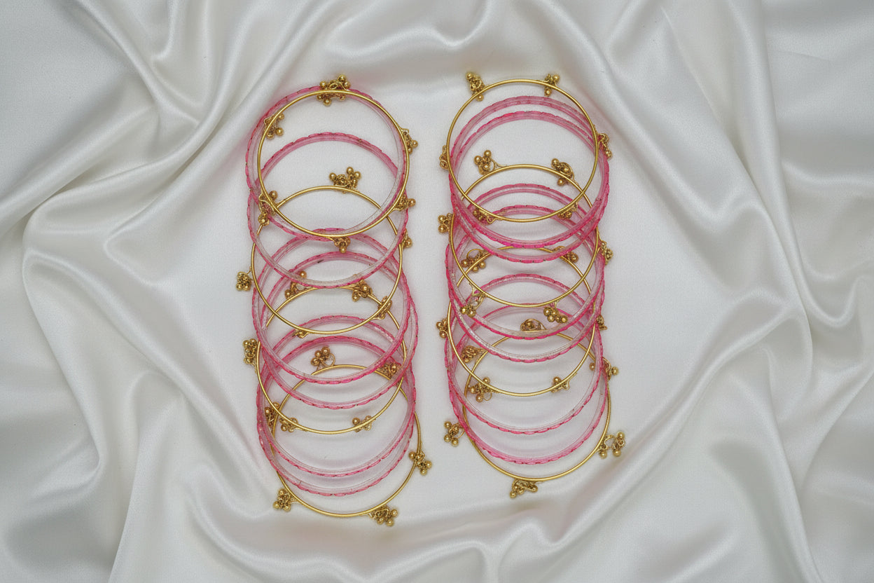 Royal Kashmiri Elegance with Rain Drop Glass Bangles – Make Every Occasion Special (Pink) - PREMIUM QUALITY