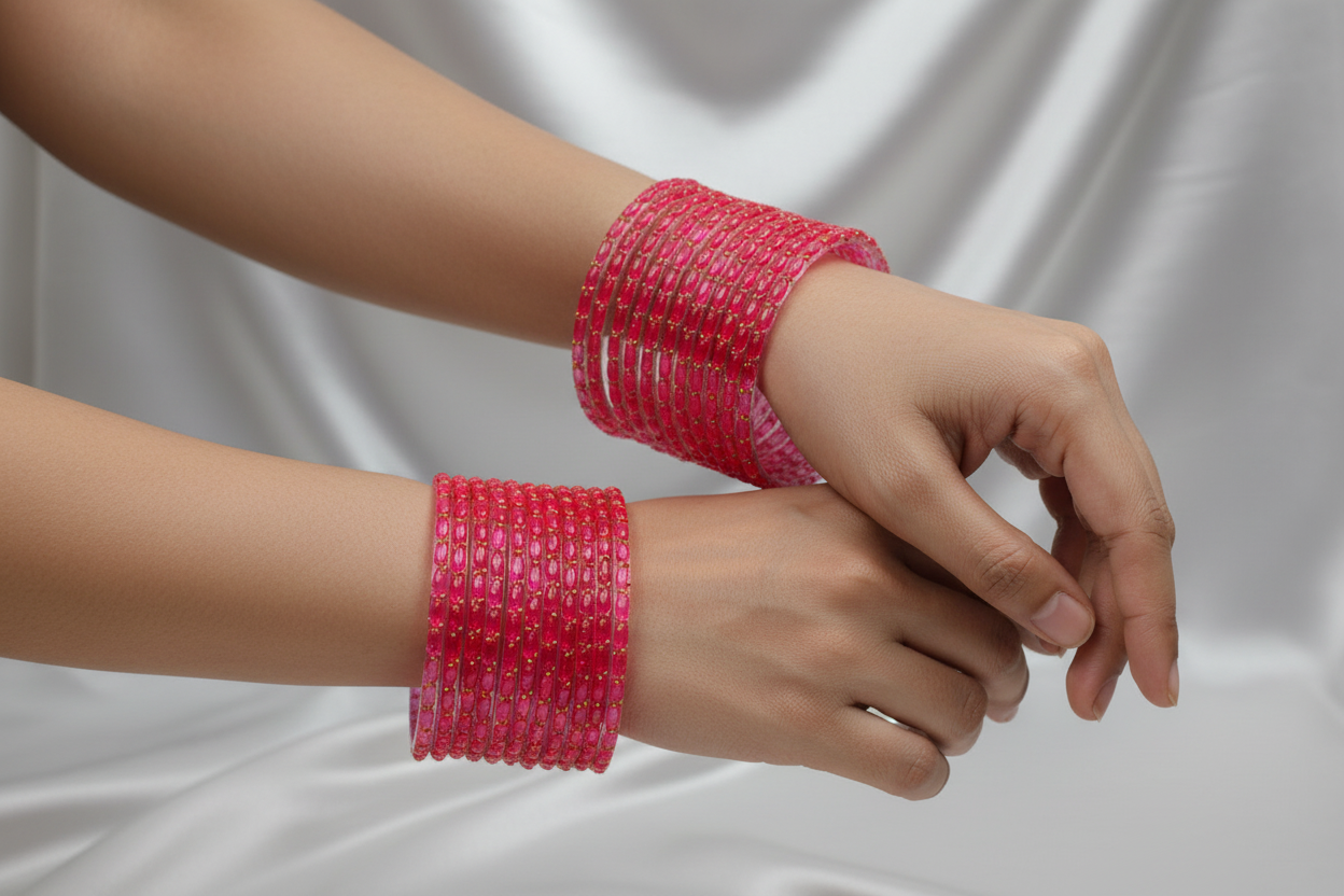 Rain Drop Glass Bangles – Make Every Occasion Special (Pink) - PREMIUM QUALITY