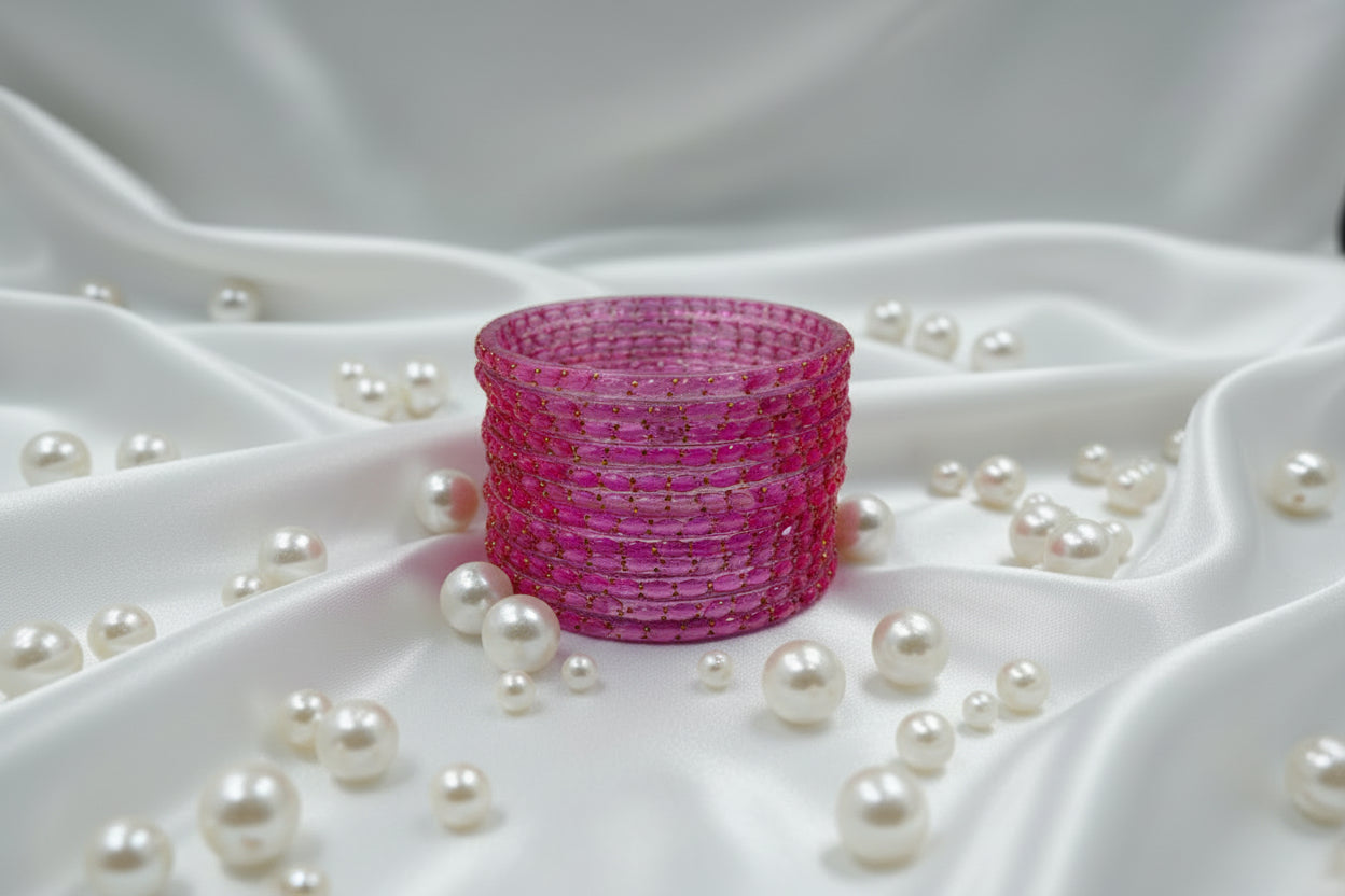 Rain Drop Glass Bangles – Make Every Occasion Special (Pink) - PREMIUM QUALITY