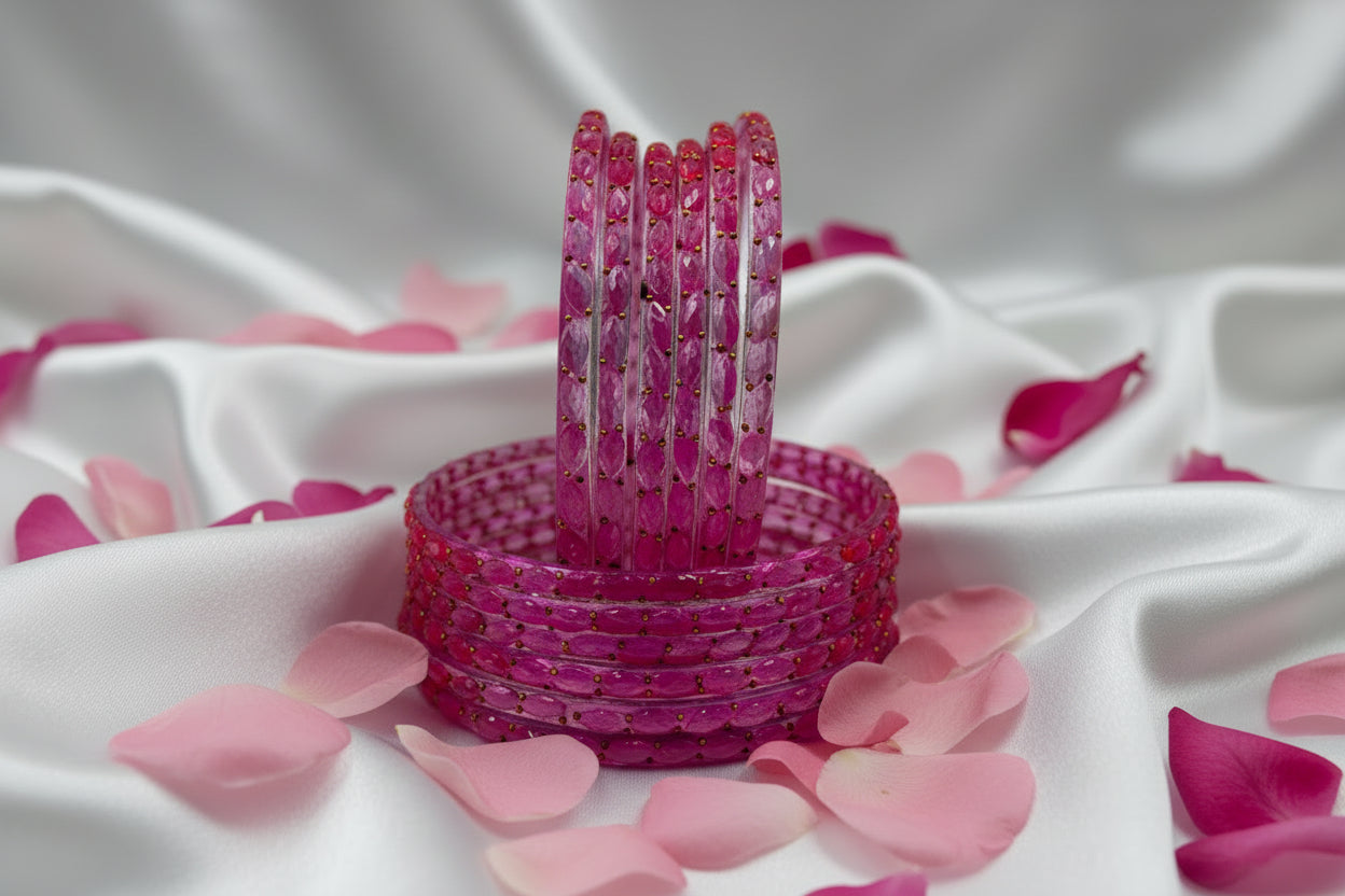 Rain Drop Glass Bangles – Make Every Occasion Special (Pink) - PREMIUM QUALITY