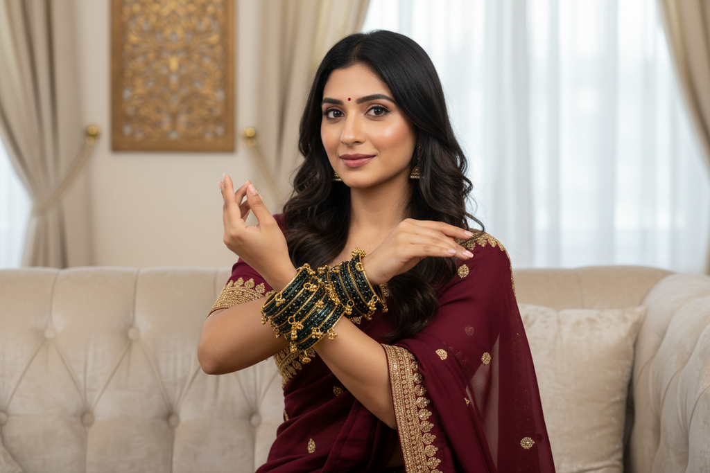 Royal Kashmiri Elegance with Rain Drop Glass Bangles – Make Every Occasion Special (Radium) - PREMIUM QUALITY