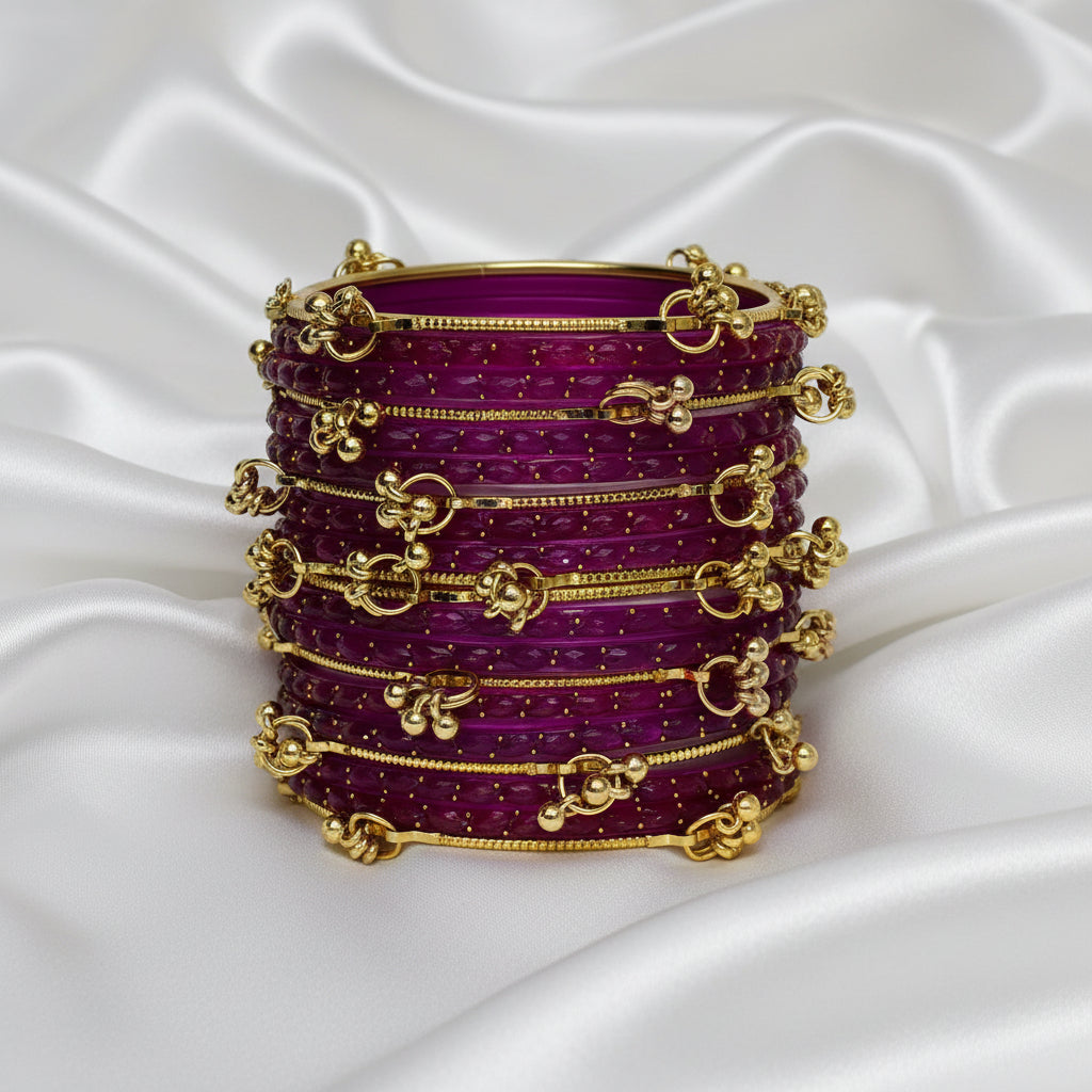 Royal Kashmiri Elegance with Rain Drop Glass Bangles – Make Every Occasion Special (Rani) - PREMIUM QUALITY