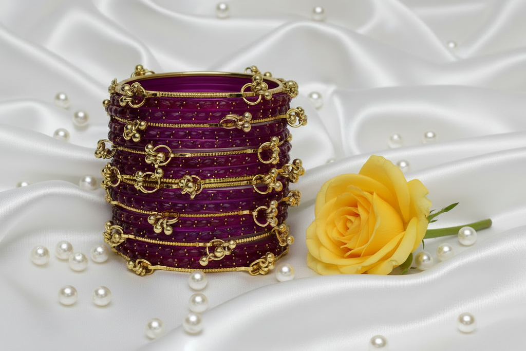 Royal Kashmiri Elegance with Rain Drop Glass Bangles – Make Every Occasion Special (Rani) - PREMIUM QUALITY