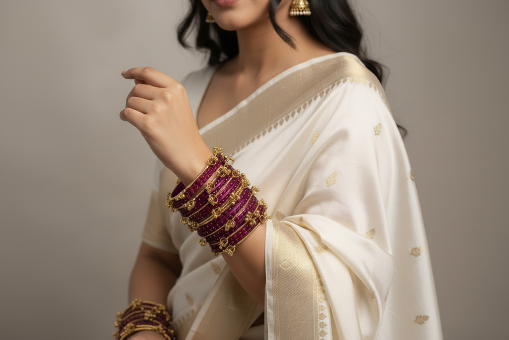 Royal Kashmiri Elegance with Rain Drop Glass Bangles – Make Every Occasion Special (Rani) - PREMIUM QUALITY