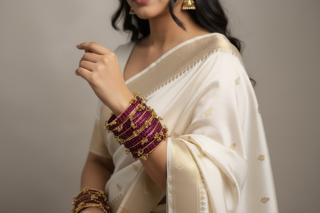 Royal Kashmiri Elegance with Rain Drop Glass Bangles – Make Every Occasion Special (Rani) - PREMIUM QUALITY