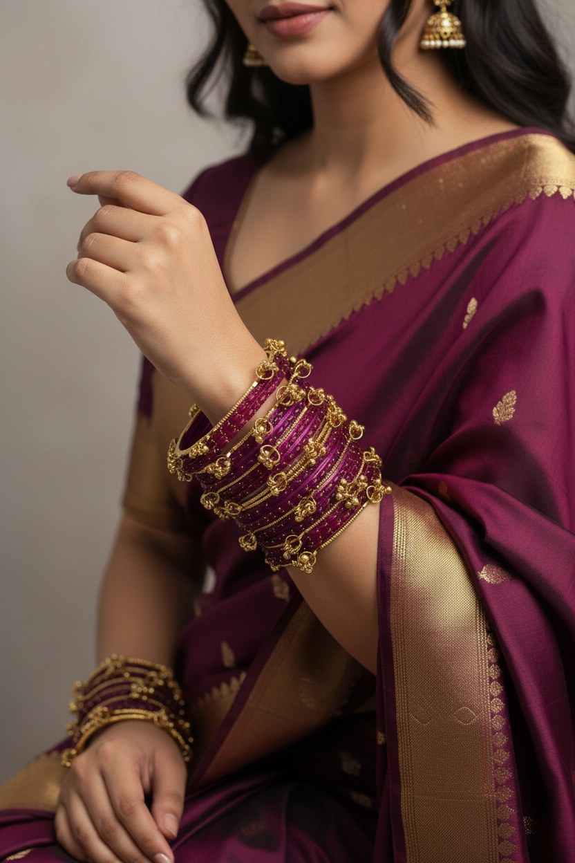 Royal Kashmiri Elegance with Rain Drop Glass Bangles – Make Every Occasion Special (Rani) - PREMIUM QUALITY