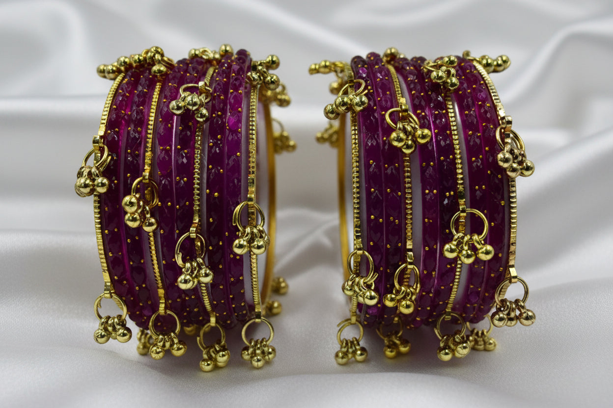 Royal Kashmiri Elegance with Rain Drop Glass Bangles – Make Every Occasion Special (Rani) - PREMIUM QUALITY