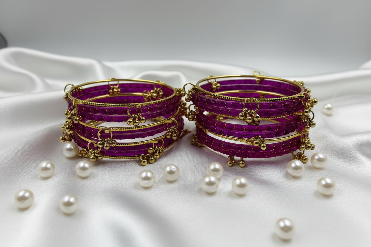 Royal Kashmiri Elegance with Rain Drop Glass Bangles – Make Every Occasion Special (Rani) - PREMIUM QUALITY
