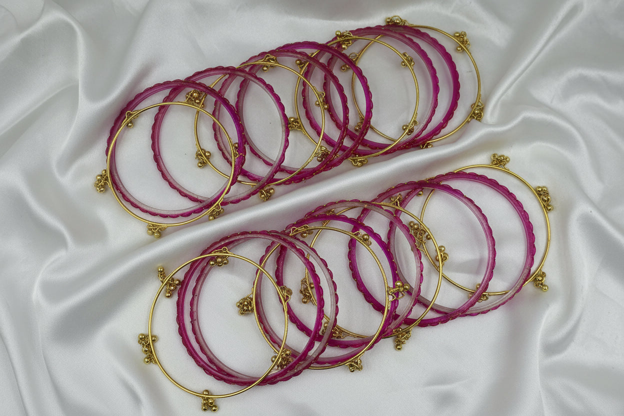 Royal Kashmiri Elegance with Rain Drop Glass Bangles – Make Every Occasion Special (Rani) - PREMIUM QUALITY