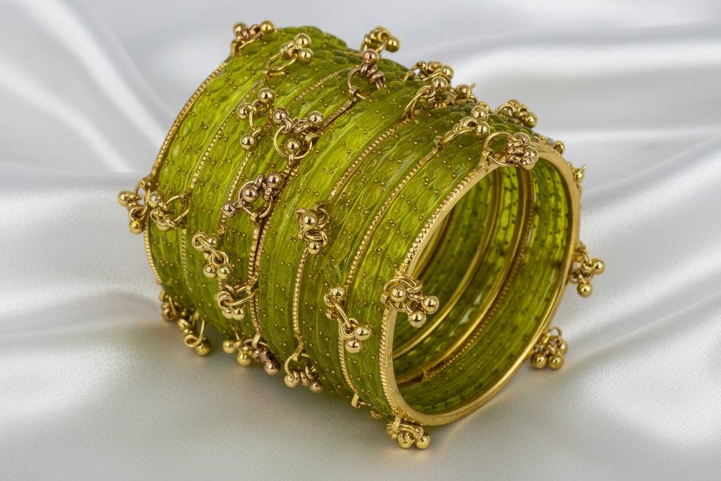 Royal Kashmiri Elegance with Rain Drop Glass Bangles – Make Every Occasion Special (Dhani) - PREMIUM QUALITY