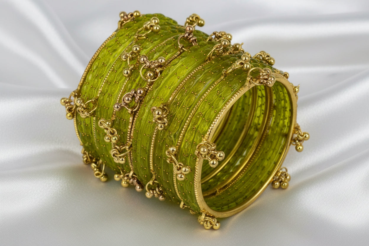Royal Kashmiri Elegance with Rain Drop Glass Bangles – Make Every Occasion Special (Dhani) - PREMIUM QUALITY
